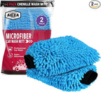 AIDEA Car Wash Mitt Microfiber, 2PK, Car Wash Brush, Blue, 8' X12'' | Scratch Free Lint Free Premium Chenille Microfiber Mitt, Cleaning Supplies, Extra Large Size