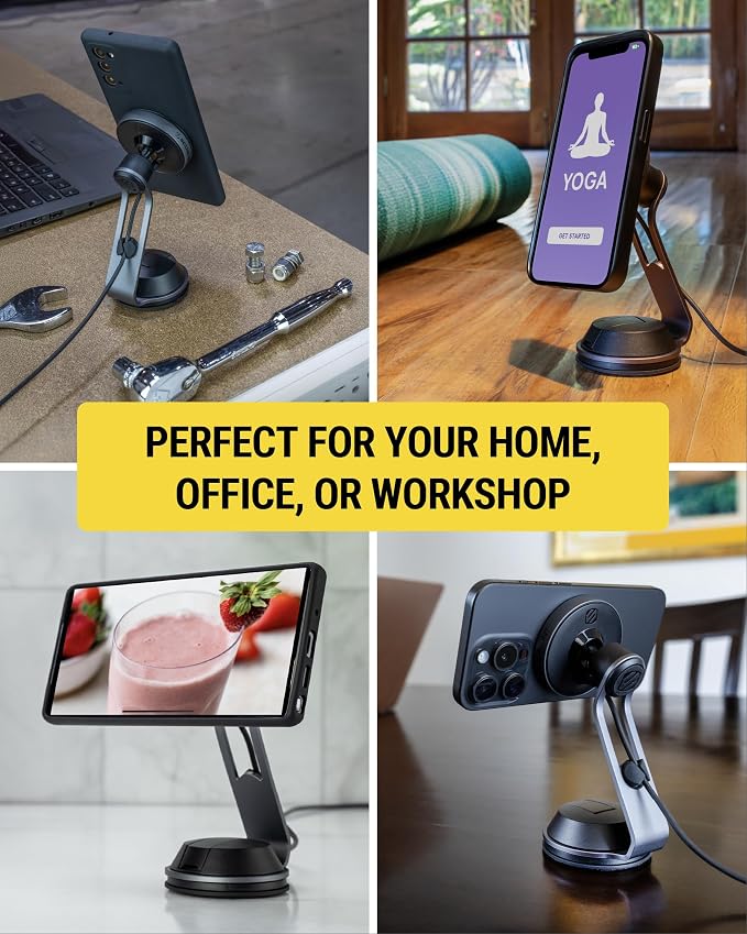 MagicMount Charge Pro Qi2 Home/Office MagSafe Suction Mount, 15W Fast Wireless Charger Magnetic Cell Phone Holder Compatible with iPhone 16/15/14/13/12 Pro Max Plus and Samsung Galaxy S25