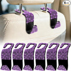 6 Pack Bling Car Seat Headrest Hooks, Rhinestone Purse Hook for Car, Universal Storage Organizer for Handbag Grocery Bags Coats, Bling Car Accessories for Women (Bling Purple)