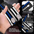 Car Headrest Purse Hanger Grunge Blue and Black American Flag 1 Pack Bag Purse Holder for Car Premium Leather Double Metal Hook for Handbags, Grocery Bags and Phones