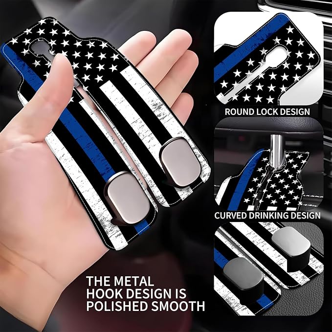 Car Headrest Purse Hanger Grunge Blue and Black American Flag 1 Pack Bag Purse Holder for Car Premium Leather Double Metal Hook for Handbags, Grocery Bags and Phones