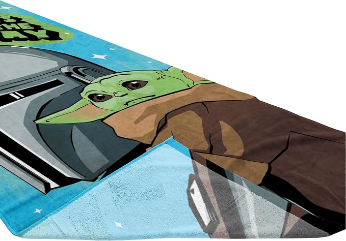 Kids Beach Towel - 100% Cotton Super Soft Absorbent Bath Towel, 28" x 58" Inch Lightweight for Travel, Official Licensed Product, Blue - Star Wars Mandalorian