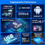 10.1 Inch Double DIN Car Stereo, Android 13 Radio with 4GB+64GB, Wireless Apple CarPlay & Android Auto, 720P Touchscreen, GPS, WiFi, Bluetooth 5.1, Backup Camera
