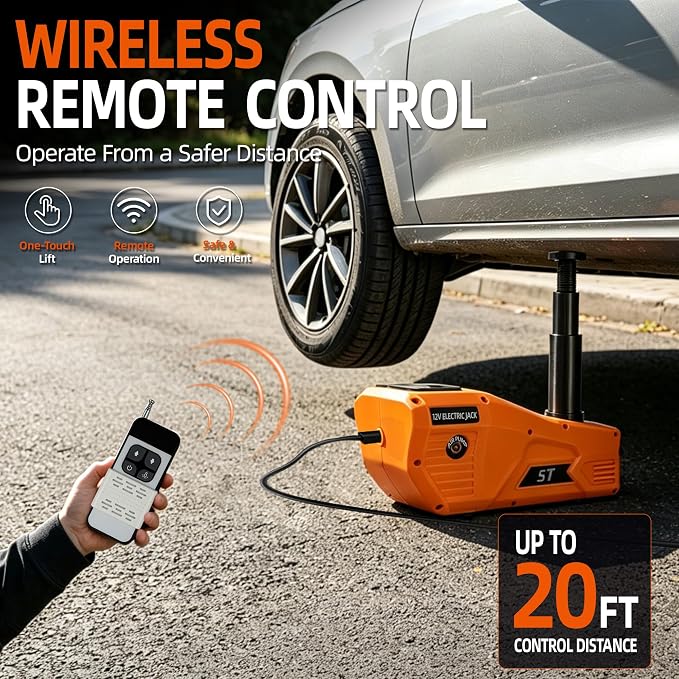 Electric Car Jack 5 Ton 12V Hydraulic Jack Lift with Impact Wrench Touch Screen Tire Inflator Pump Wireless Remote 3 Mode LED Light for Roadside Tire Change Cars Sedans SUVs MPVs Trucks