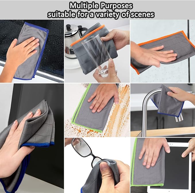 Microfiber Glass Cleaning Cloths,3 Pack Streak Free Miracle Cleaning Cloth,Reusable Lint Free Cleaner Towels for Kitchen,Windows,Mirror,Glasses,Car Windshields,Stainless Steel,11.8"×11.8"