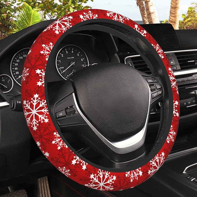 Christmas Snowflakes Steering Wheel Covers Universal 15 Inch Car Wheel Cover,Anti-Slip Breathable Car Accessories Protector Fit for Trucks,Sedans,SUVs,Vans
