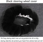 Fluffy Steering Wheel Cover for Women Fuzzy Steering Wheel Cover Winter Warm Faux Wool Plush Car Wheel Cover Furry Steering Wheel Protector Universal Fit 15 Inch (Black)