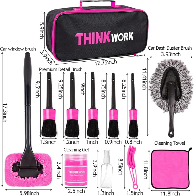 Pink Car Duster Interior Kit, Perfect Car Detailing Brush Kit for Cleaning Windows,Windshield,Dashboard and Air Vents Suitable for All Cars