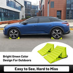 2 Pair Wheel Chocks for Travel Trailers, Non Slip Heavy Duty Green Wheel Chock with Rope, Lightweight Wheel Stoppers for Cars Campers Trucks RVs, Easy to Carry & Suitable for Most Tyre Sizes