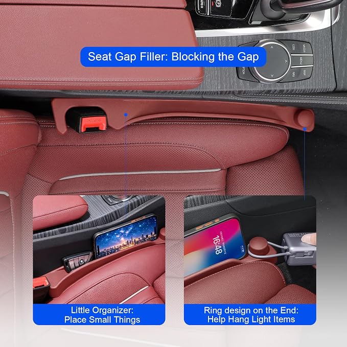 Car Seat Gap Filler 2 Pack with 180° Flip Design - Premium TPE Seat Console Organizer with Storage Box - Universal Fit for Car SUV Truck - Anti-Drop Crevice Blocker (Burgundy)