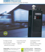 PRO401HH Professional Series 40 Channel Handheld CB Radio, 4 Watts Power with Hi/Low Power Switch, Auto noise cancellation, Belt Clip And Strap Included, 2.75in. x 4.33in. x 8.66in.