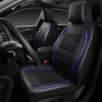 Universal FIT Piping Leather Two Front Seat Covers, Waterproof Faux Leather for SUV Sedan Van Truck, Airbag Compatible,Reserved Opening Holes for Headrest Covers. (Black and Blue)