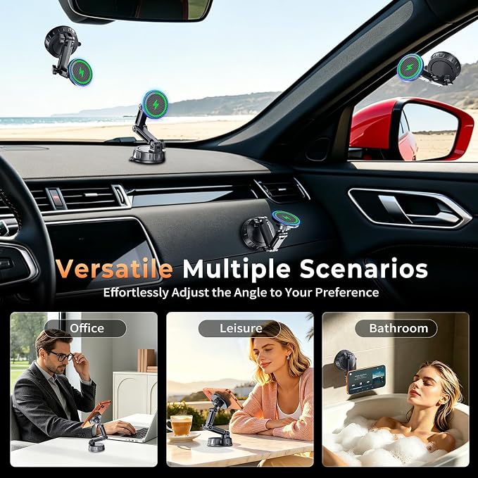for MagSafe Car Mount Charger, Magnetic Phone Holder for Your Car Charger Dash/Windshield, Magnetic Adjustable Wireless Car Charger Fast Charging Phone Mount for iPhone 17 16 15 14 13 12