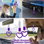 2 Pcs Heart Shaped Car Handle Strap – JD M Drift Charm Rear Bumper Warning Ring Decor for Car Interior Exterior, Subway Bus Handle Accessory, Cute Heart Car Decor Gift for Drivers (Purple-Silver)