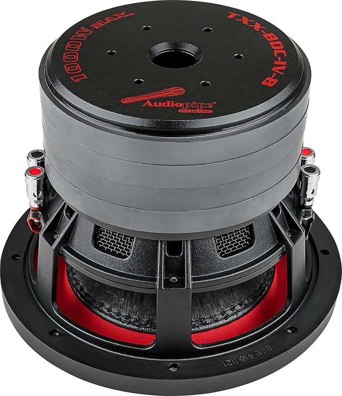 8" Quad Stack Composite Cone Subwoofer (TXX-BDC-IV-8), Superior Performance, 1000W, 4 Magnets, BASV Voice Coil, Aluminum Basket, Multi-Connect, Non-Press Paper Cone, 2 x 4 Ohms