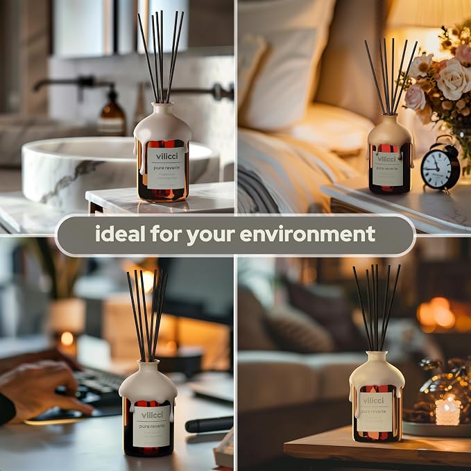 Reed Diffuser, Pure Reverie Scent, Strong Home Air Freshener, Long-Lasting Aroma Diffuser for Home and Office Decor, Vegan, Cruelty-Free Oil Ingredients, 3.4 oz (100ml)