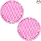 2PCS Bling Cup Holder Coaster, 2.75 Inch Auto Car Cup Holder Insert Coasters, Soft Silicone Anti-Slip Shockproof, Universal Vehicle Interior Accessories for Women Girls (Pink & White)
