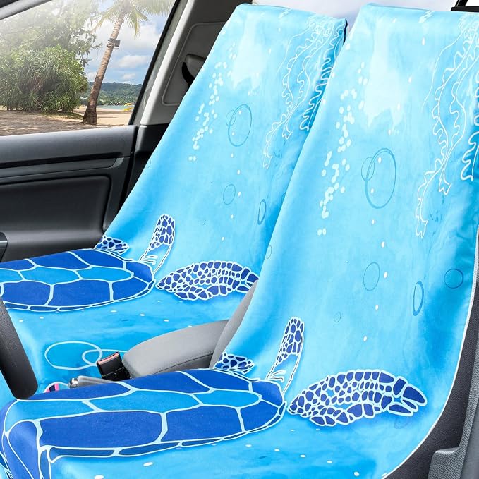 Car Seat Towel Covers with Storage Bag, 63 x 32 Inch Universal Non Slip Waterproof Sweat Protector for Car Truck, Gym Swimming Running, Machine Washable(2 Pack,Sea Turtles)