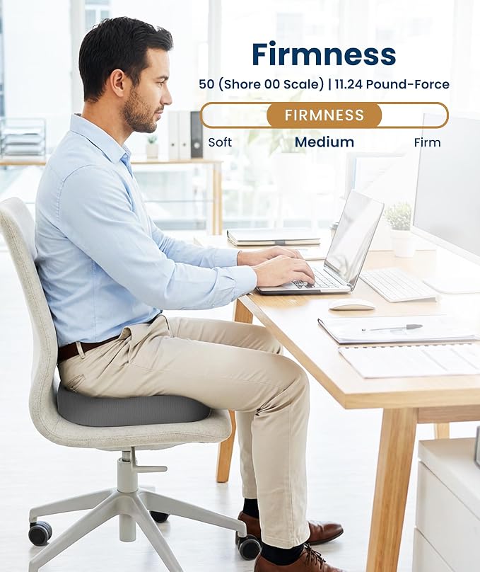 Doctor Recommended Memory Foam Seat Cushion for Office Chairs & Car - Ergonomic Office Desk Accessories - Cushions for Tailbone Pain Relief, Sciatica (Gray, Large)