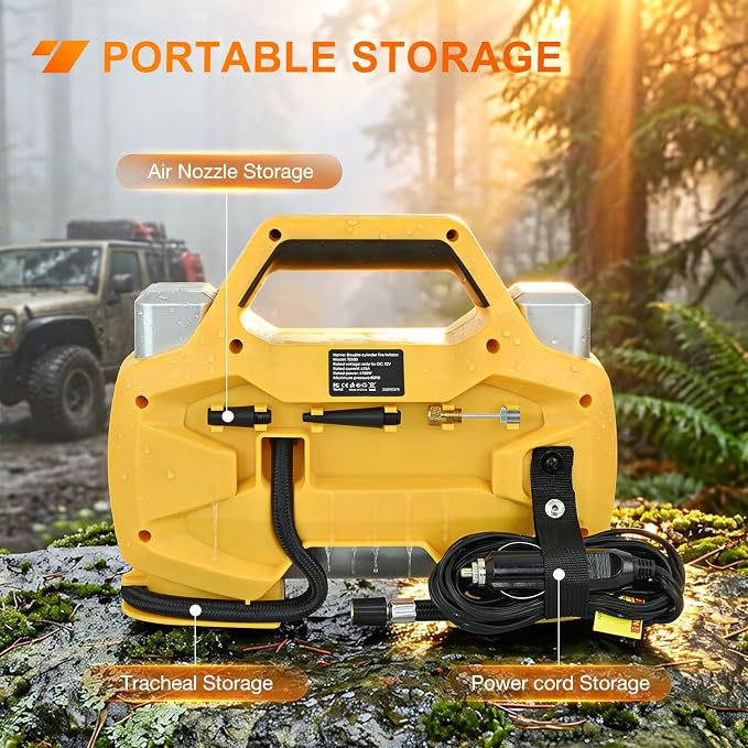 Portable DC 12V Heavy Duty Tire Inflator Dual Cylinders and Dual Motors Tire Pump 150PSI Air Pumps Auto Shutoff with Screen and LED Light Air Compressor for Pickup Truck ORVs SUVs Cars