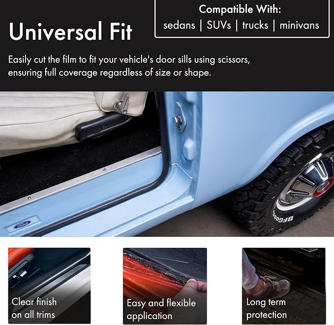 Clear Universal Door Sill Guard - 60" x 2.75" - Ultimate Protection for Car or Truck Door Sills against High Traffic and Damage, Easy to Install Interior Protection Film Kit