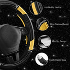 Leather Steering Wheel Cover - Made with PVC Leather - Anti-Slip, Universal Fit 14 1/2 inches to 15 inches - Yellow