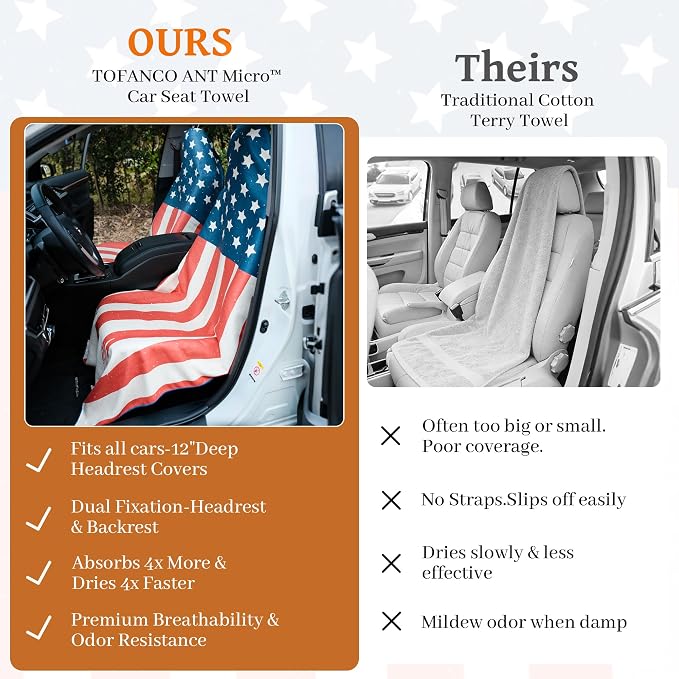 Car Seat Cover Towel for Front Seats Non-Slip with Headrest Pocket & Strap | Universal Fit for Cars Truck SUV|Car Seat Hoodie & Phocho Perfect After Gym Workout, Beach,Yoga and Running|Anti-dog Scratch