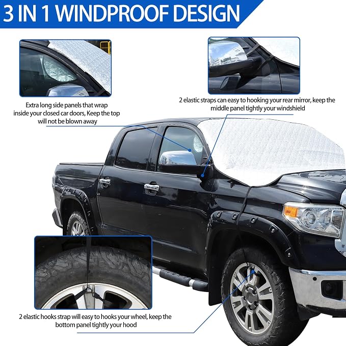 Windshield Snow Cover Fit for Toyota Tundra 2007-2021, Front Windshield Cover for Ice and Snow, Auto Extra Thick Windshield Ice Cover Protects Windshield from Rain, Sun, Frost