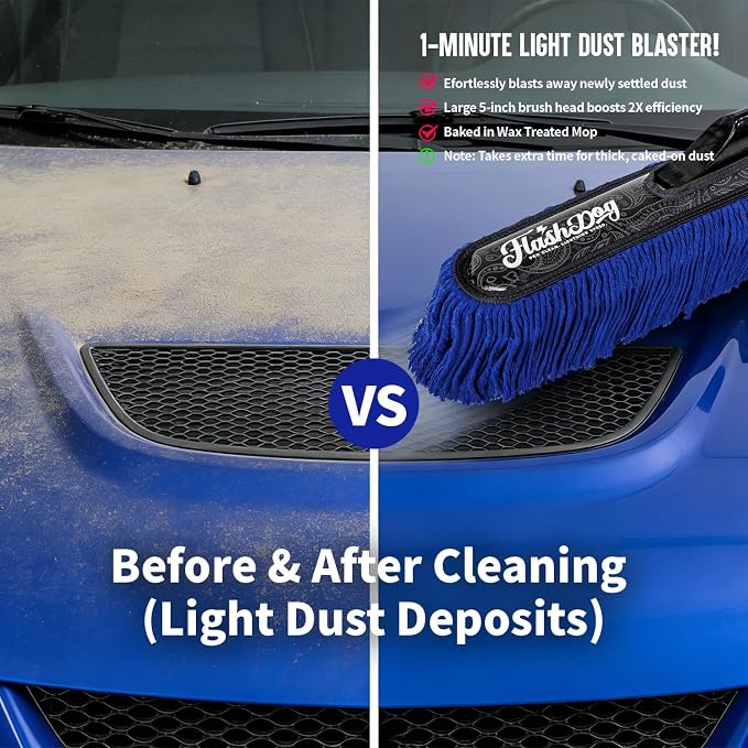 Car Duster Exterior - 25" Wood Handle | Wax Cotton Hair Scratch Free Cleaning for Cars/SUV/Truck/RV Roofs & Windshields | Waterless Dust & Pollen Remover