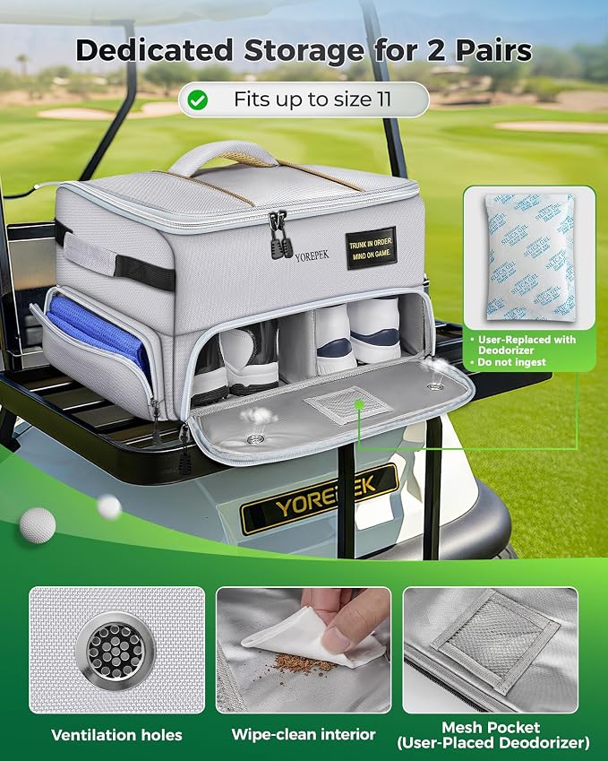 Upgraded Golf Trunk Organizer, Golf Gifts for Men, with Removable Insulated Pouch&Dust-Proof Protective Layer, Multi-Compartment fits 2 Pairs of Shoes, Golf Accessories