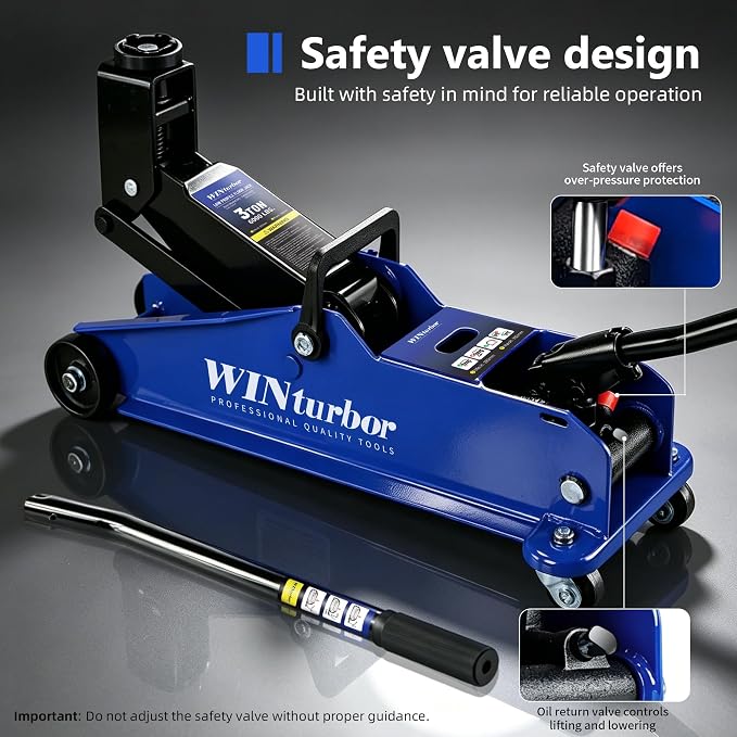 3 Ton Floor Jack, 6000 lb, 7.6"-21.3" Lift, w/Pads, Bag & Tire Kit | Heavy-duty floor jack for SUVs, pickups and sedans. 7.6" entry, 21.3" max lift. Includes 2 pads, bag & 8‑pc tire kit.