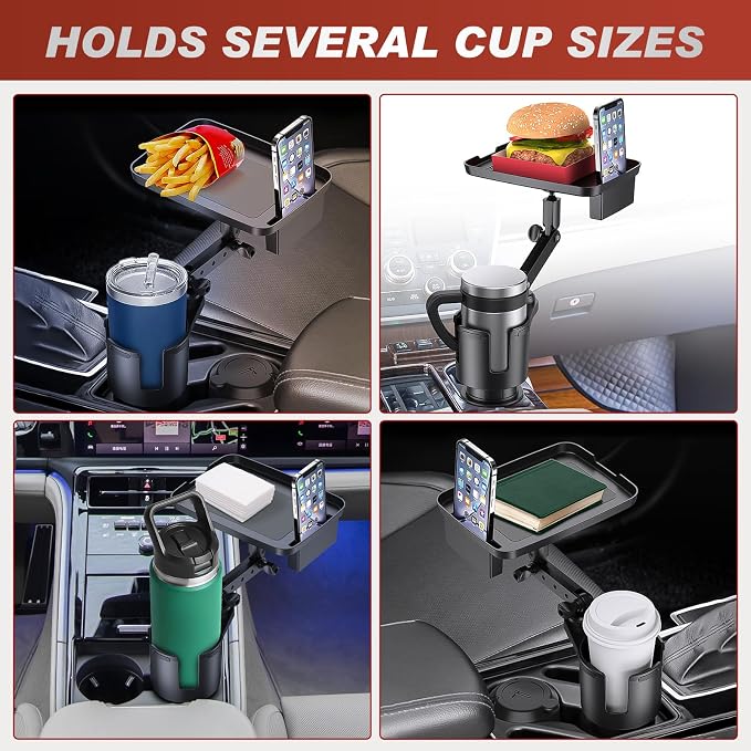 Cup Holder Expander for Car,Upgraded Car Cup Holder Expander Adapter with Offset Adjustable Base and 8" Tray, Fit Most Large Bottles and Mugs-Yeti Ramblers 14/24/36/46oz, Hydro Flasks 32/40oz