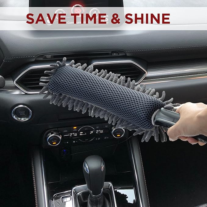 Car Duster Interior, Double-Sided Microfiber, Comfort Handle | Lint & Scratch-Free Cleaning for Trucks, RVs & Vehicles, Includes Microfiber Towel & Storage Bag, Soft
