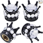4PCS Crown Bling Tire Stem Valve Caps, Crystal Diamond Car Wheel Tire Valve Caps Universal Copper Core Stem Covers for Cars, SUV, Trucks, Bikes, Motorcycles, Bicycles (Black & Silver)