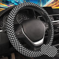 Black and White Checkered Steering Wheel Cover for Women, Anti-Slip Car Steering Wheel Cover with 2 Pcs Cup Holders Neoprene Breathable Car Accessories Universal 15 Inch Auto Interior Decor