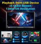 7" Wireless Double Din Car Stereo Apple Carplay Radio QLED Screen for Car, Android Auto, Bluetooth 5.3, Fast Charger, 1080P Backup Camera, 4.2 Channel Outputs 240W, 2 Subwoofer