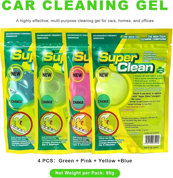 4 PCS Car Cleaning Gels, Reusable Dashboard Dust Removal Slime Auto Detail Cleaner, Universal Cleaning Putty Air Vent Dusting Mud Fits for Vehicles Keyboards Laptops (Green+Pink+Yellow+Blue)