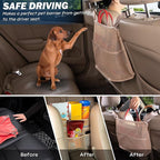 Car Net Pocket Handbag Holder Between Seats Back Storage Organizer 3 - Layers Purse Holder for Console Front Seat Storage Barrier, Beige