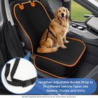 Dog Car Seat Covers, Waterproof Front Seat Cover for Dogs, Scratch-Proof, Nonslip Pet Passenger Seat Cover Protector, Universal Fit for Cars Trucks SUVs, Large Size, Black with Orange