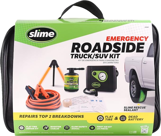 50160 Emergency Roadside Kit with Flat tire Repair and Booster Cables for Truck/SUV, Heavy-Duty Vehicles