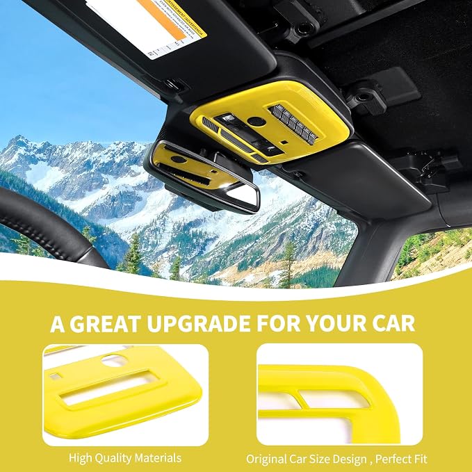 for Bronco Front Reading Light Panel Trim Cover Compatible with 2021-2025 Ford Bronco Interior Accessories 2-Door 4-Door, Yellow (with AUX Switches)