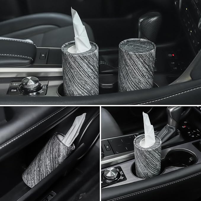Car Tissue Holder, 4 Pack Car Cup Holder Facial Tissues with Travel Tissue Bag, Quick and Convenient Flower Combination Car Tissue Box(4 Canisters/200 Tissues) Gray