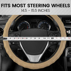 Genuine Beige Leather Steering Wheel Cover for Car, Medium (14.5" - 15.5") – Ergonomic Comfort Grip for Men & Women, Universal Fit Car Steering Wheel Cover for Most Vehicles