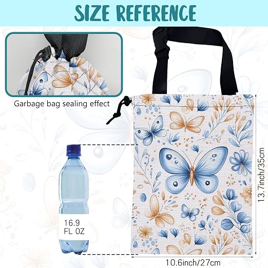 Car Garbage Bag Watercolor Blue Butterfly Hanging Canvas Car Trash Bag Drawstring Car Back Seat Organizer for Car Back Front Seat Console with Adjustable Buckle