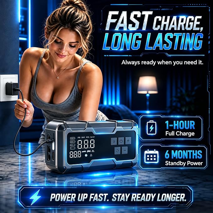 8000A Jump Starter with Air Compressor, Portable Tire Inflator, German-Tech Fast-Charging Power Bank Car Battery Booster for Car Owners Camping, Road Trips, Family Safety & Gift Giving (A3)