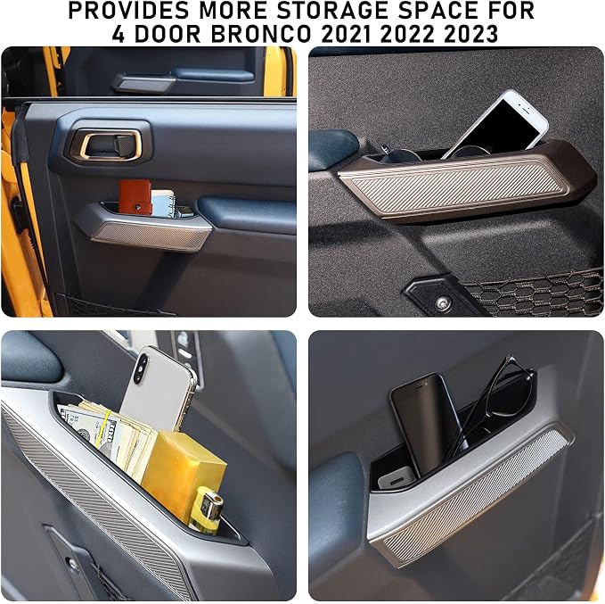 Door Handle Storage Box Container for Ford Bronco 2021 2022 2023 2024 2025 Car Interior Accessories, ABS Front and Rear Door Side Armrest Phone Pocket Organizer Insert Glove Pallet 4PCS