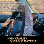 Large Size Bling Comfy Steering Wheel Cover with Jumbo Crystal Rhinestones, Anti-Slip Diamond Leather, 15.5-15.75 Inch (Pink)