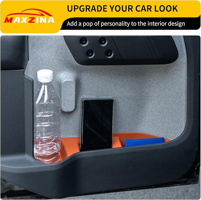 Door Side Storage Tray Compatible with 2022-2025 (No for 2026) Ford Maverick Side Door Storage Box Door Organizer Phone Pocket Silicone Front & Rear 4PCS Maverick Accessories (Original Orange)