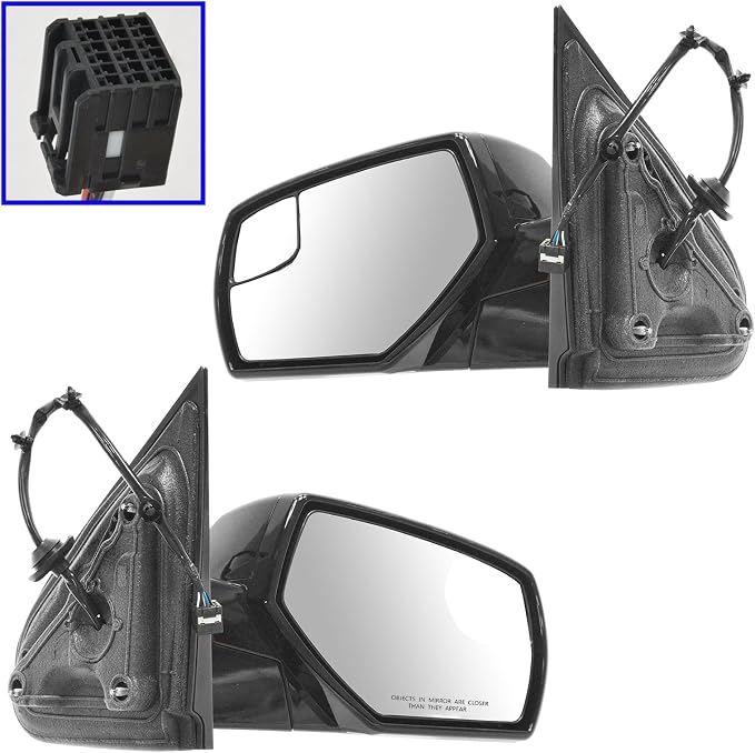 2 Piece Driver and Passenger Side Mirror Assembly Set Electric Adjustment Heated Black with Chrome Trim Upgrade Compatible with 2014-2018 Chevrolet GMC Silverado Sierra 1500 2015-2019 2500 3500 HD