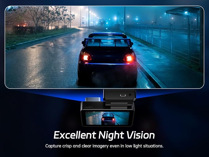 4K Dash Cam Front and Rear, 64GB SD Card, Dual Dash Camera for Cars with Wi-Fi, GPS, ADAS, BSD, LCA, 3’’ IPS Display Car Camera, APP & Voice Control, Night Vision, 24H Parking Mode